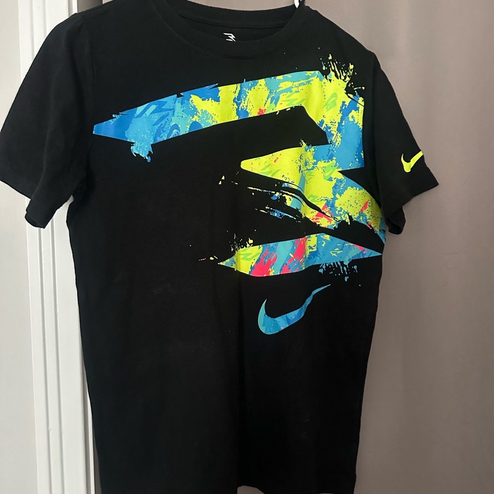Nike Kids Black Tee with Blue and Yellow Graphic